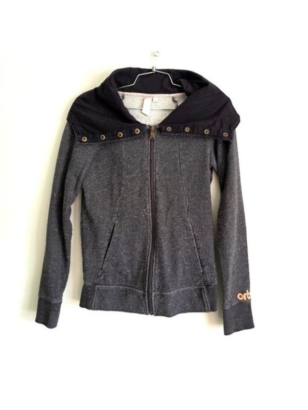 Y2K ORB Hoodie Embroidered Logo Confetti Starburst Grey Sz Small